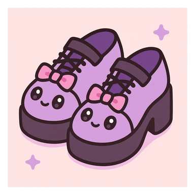 Make the BLACKPINK-inspired gothic shoes primarily purple with black and pink accents, cute and stylish, kawaii style, no socks, no hearts. sticker