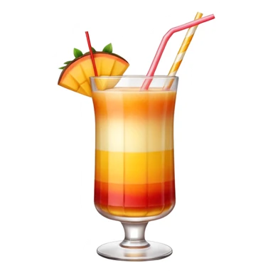 A beautiful cocktail with a gradient from red to orange, topped with mango pudding and lined with a striped straw. sticker