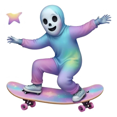ghost skateboarding under a pastel moon and stars sticker