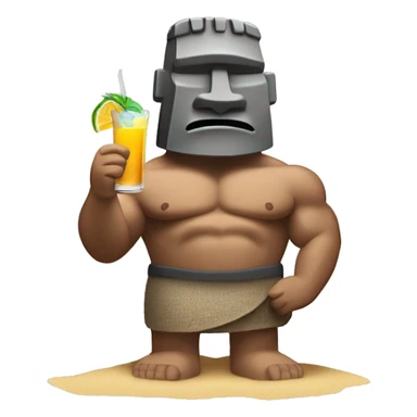 MOAI FLEXING MUSCLE WITH A COCKTAIL ON THE BEACH sticker