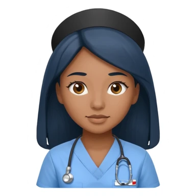 pretty brown skin nurse with long black hair and slanted brown eyes in light blue scrubs sticker