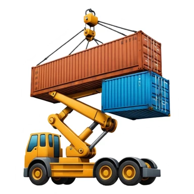 Container being lifted by a large machine, import. sticker