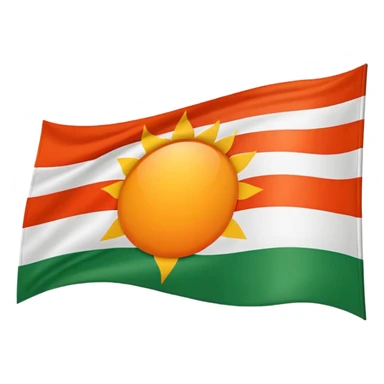 Flag with with red, white and green horizontal flag and an orange/yellow pointed sun in the middle sticker