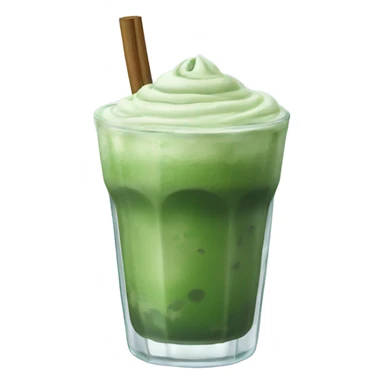 iced matcha latte in a glass and dark green traditional sticker
