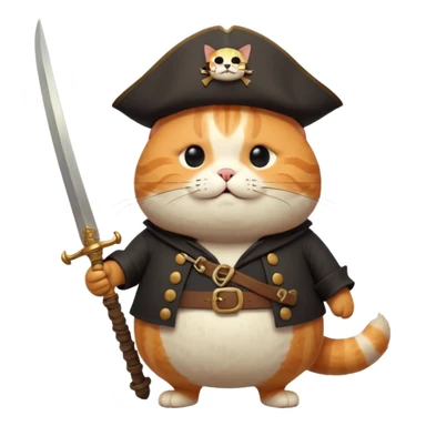 Anthropomorphic, cute fat cat pirate, dynamic, Q version proportions, form by Jon Klassen and Nicola Kinnea full body, rich details 8k, isolated on white background sticker