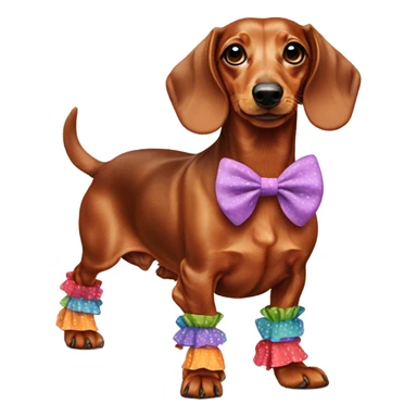red mini dashund with cute bows and frilly socks  sticker