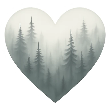 heart with a misty pine forest, clean digital illustration sticker