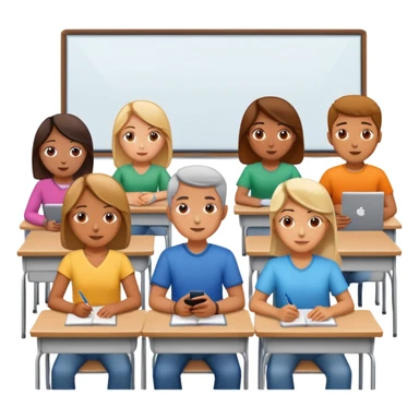 adults sitting in a classroom facing a screen sticker