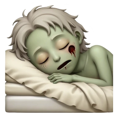 Meme-Worthy Cute Sleeping Zombie Portrait Emoji, with a delightfully quirky, slightly disheveled decaying face in soft ashen hues, head tilted back in peaceful, relaxed sleep with softly closed eyes and a tiny, endearing smile, simplified yet irresistibly charming, highly detailed with a soft eerie glowing outline that captures the gentle, unexpected cuteness of a zombie in serene repose! sticker