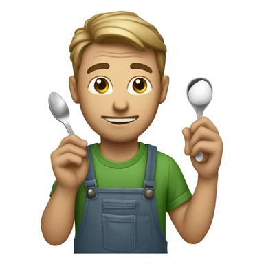 Create a man with a spoon of sugar next to his face with a lighter underneath sticker