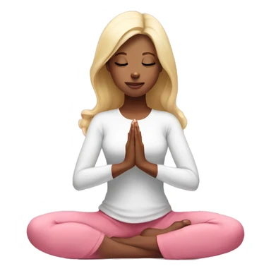 White skin blonde Girl doing praying yoga pose in pink tones half body sticker