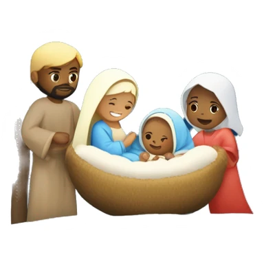 Nativity with a light skinned Mary, light skinned Joseph, and light skinned baby Jesus in the manger, with a bright star in the night sky sticker