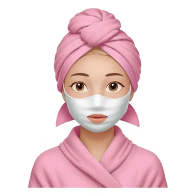 Clean girl influencer character, chest-up portrait, wearing a pink towel wrapped around the head, facial skincare mask on face, relaxed confident expression, soft glow skin, minimal chic aesthetic, subtle beauty accessories, calm self-care vibe sticker
