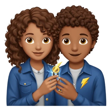a 15 year old girl with brown curly hair but she has lightnings in it with a brown haired boy who gave her a promise ring sticker