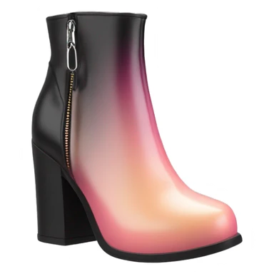 Hyper Realistic isolated top front view of a pair  of peach,pink and black ombre chunky heel zippered ankle bootie boots. sticker