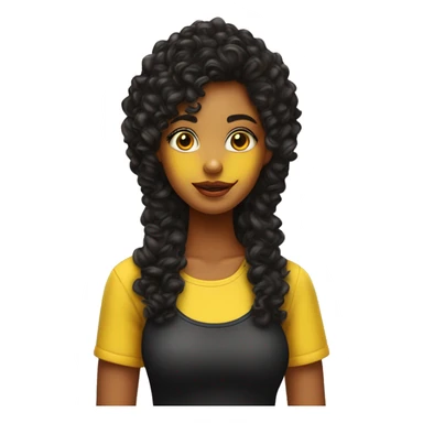 Chica con ojos café cabello negro rizado color de piel morena y con top amarillo  sticker
