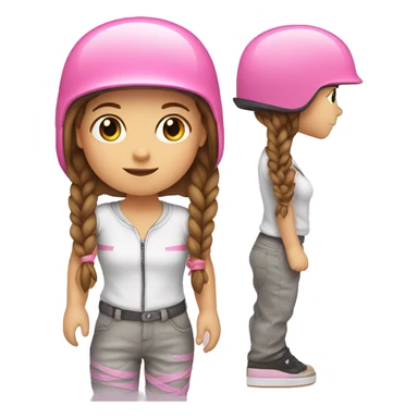 little white girl, brown hair with braids, with pink helmet skateboarding sticker
