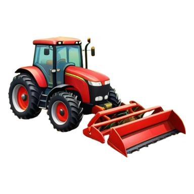 An icon representing a farming simulator, with a detailed tractor, plowing fields under a bright sky with a colorful rural landscape. The design includes farming tools, crops and barns, symbolizing the immersive experience of managing a farm. Transparent background. sticker