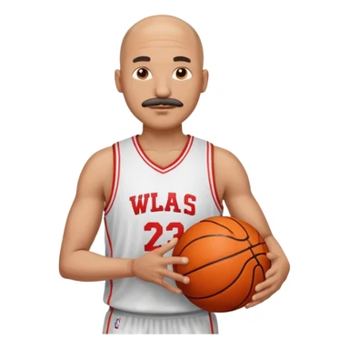 bald man basketball player white jersey with mustache holding basket ball sticker