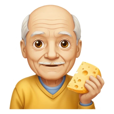 old man holding cheese piece sticker