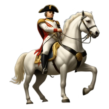 serious angry napoleon on white horse hold a golden eagle sticker
