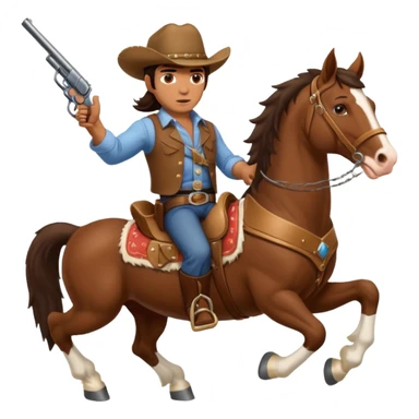 I need a very muscular brunette cowboy riding a large Clydesdale horse shooting a gun in both handles. sticker