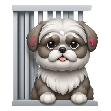 cute all grey shih tzu BEHIND A WINDOW WITH BLINDS AND PEEKING THROUGHT THE SLATS BEHIND THE WINDOW sticker