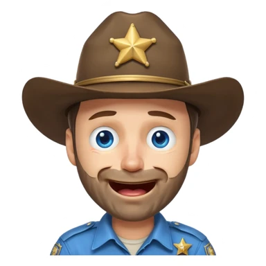 Rick Grimes from The Walking Dead as a laughing crying emoji, expressive face, sheriff hat, stubble, cartoonish features, big blue tears streaming down his face sticker