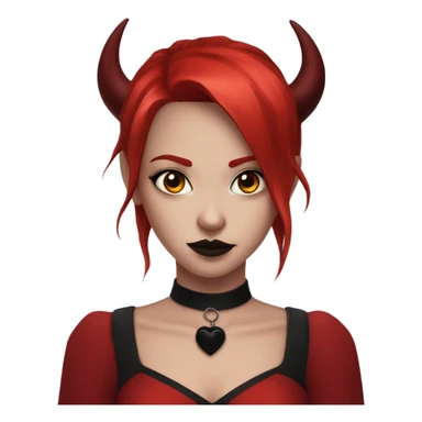 hime goth girl, devil horns, red hair, red dress, black eyes sticker