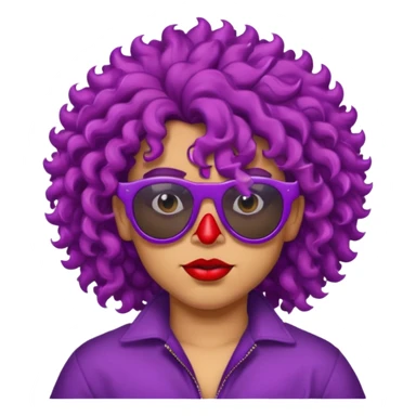 purple haired, curly big haired mexican boy with red sunglassess, vrey cool and lipstick sticker