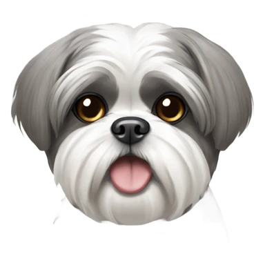 Grey and white Shih tzu with no eyes smiling sticker