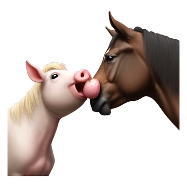 A horse licking a pig sticker