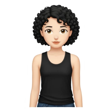 a white woman with short tomboy curly black hair wearing men's black tank top sticker