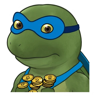 ninja turtle wearing blue eye mask with coins sticker