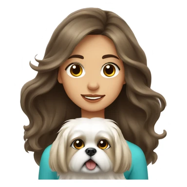 wavy long haired Brunette girl with white pekingese sticker