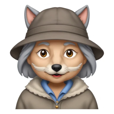 The big bad wolf is wearing Grandma's clothes and a hat, yet its face still looks like a wolf's. sticker