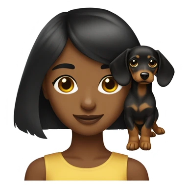 black neat bangs yellow skin girl holding a black and tan dachshund  sticker