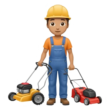 Maintenance worker
with full-body lawnmower sticker