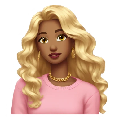 girl pink sweater pink lipstick green eyes gold earrings pink nails golden wavy long hair full body sticker