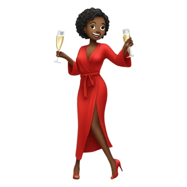 Girl in high heels and red robe dancing while holding champagne bottle sticker
