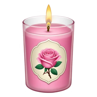 Rose candle – pink wax in clear glass with floral label sticker