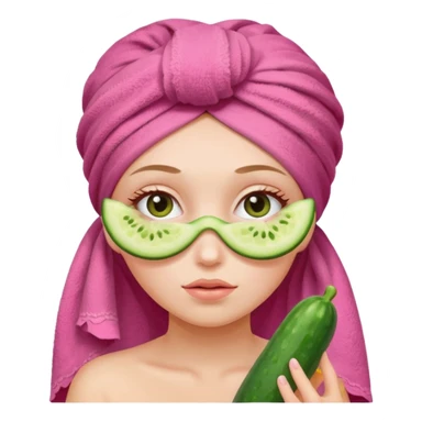 Girl with cucumbers on her eyes and a pink towel on her head sticker