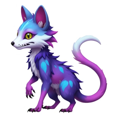 Kawaii cool realistic cute ghoulish edgy fantasy ethereal feline-vernid-sergal-possum-monster-fursona animal creature full body with intricate markings  sticker