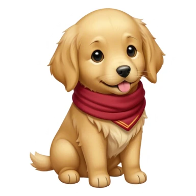 Dame un perro golden retriever cachorro con bufanda morada sticker