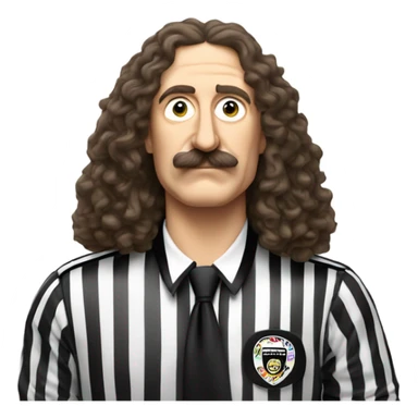 Weird Al Yankovic wearing a referee shirt and has a mustache, no wrinkles on face sticker