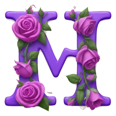 Letter R and M with roses and hearts of love in purple sticker