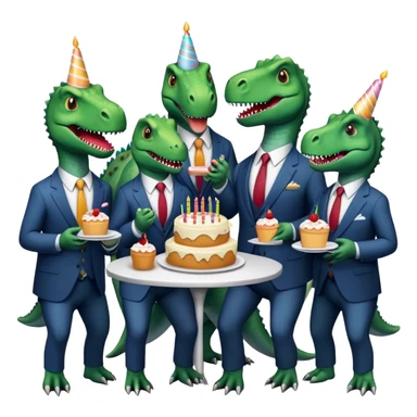 office dinosaurs in suits eating birthday cake sticker