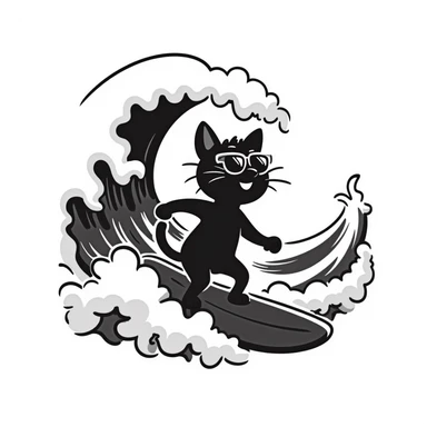 cat with sunglasses surfing a wave sticker