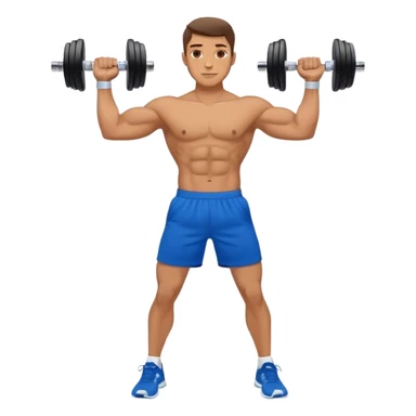 man with blue shorts doing side-lateral raise (T pose) with light dumbbells sticker