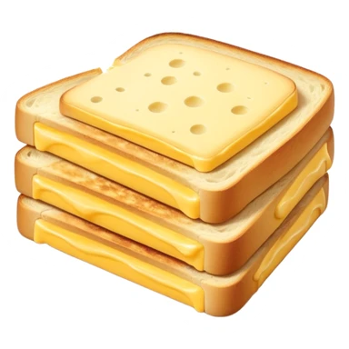 croque-monsieur cheese slices, one or two, thin, square, pale yellow, smooth glossy, rounded corners, supple, melt-friendly, slight layering or curled corner, no packaging, bread, or plate, no faces, clean 3D, soft shadows, transparent background, emoji scale sticker